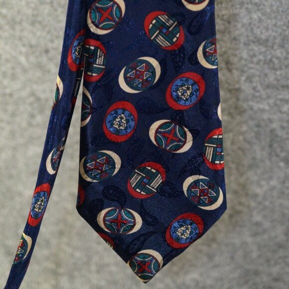 City Gold Tie Blue Multicolor Circle Print 100% Polyester Geometric Neckwear - Picture 1 of 3